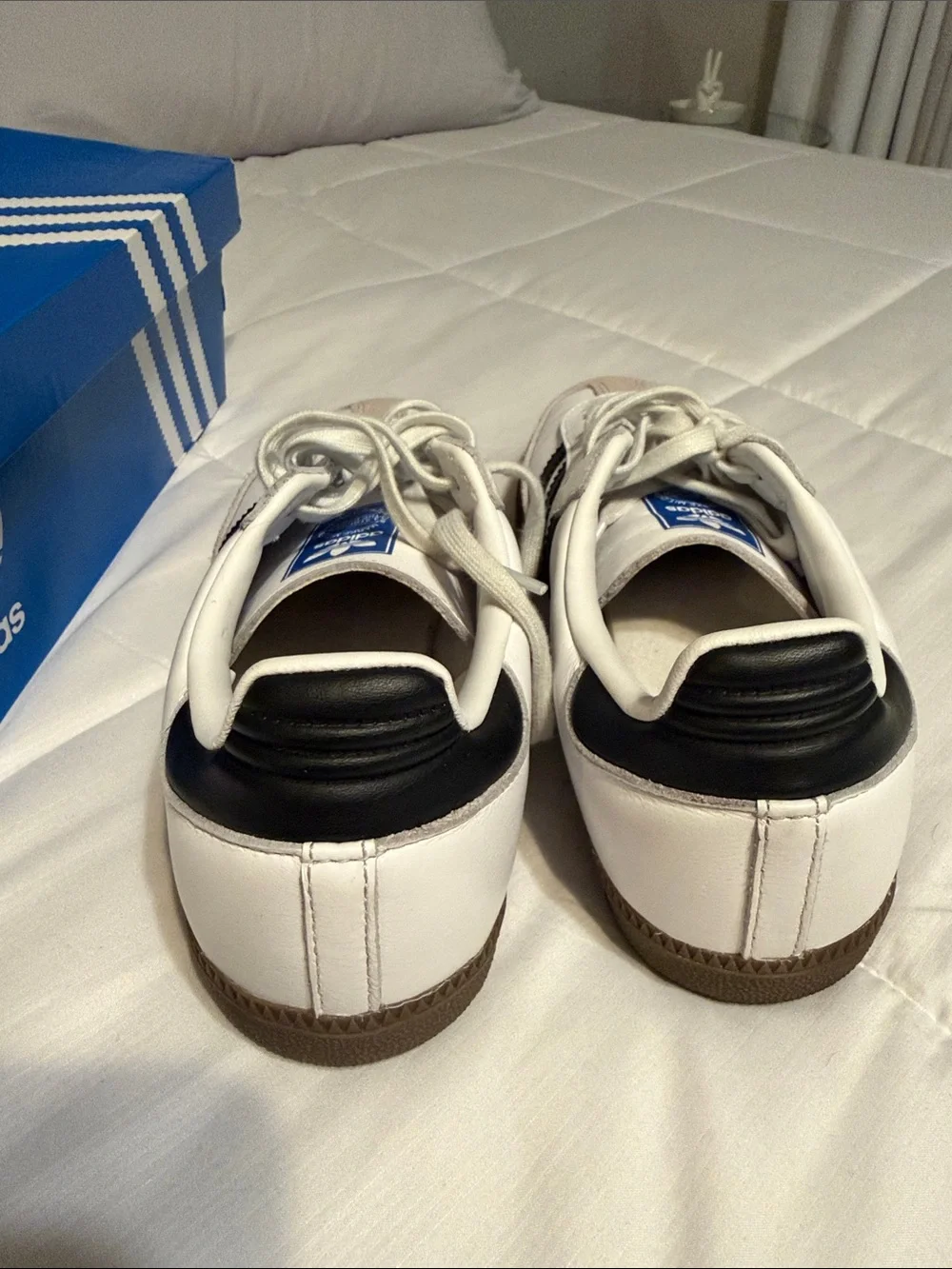 adidas White Sneakers with Black Stripes and Beige Accents